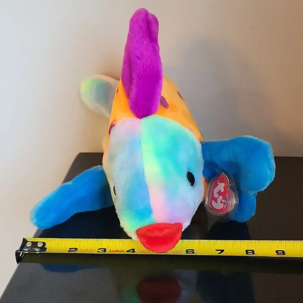 Ty Beanie Baby Lips Vibrant Plush Fish with Blue and Orange